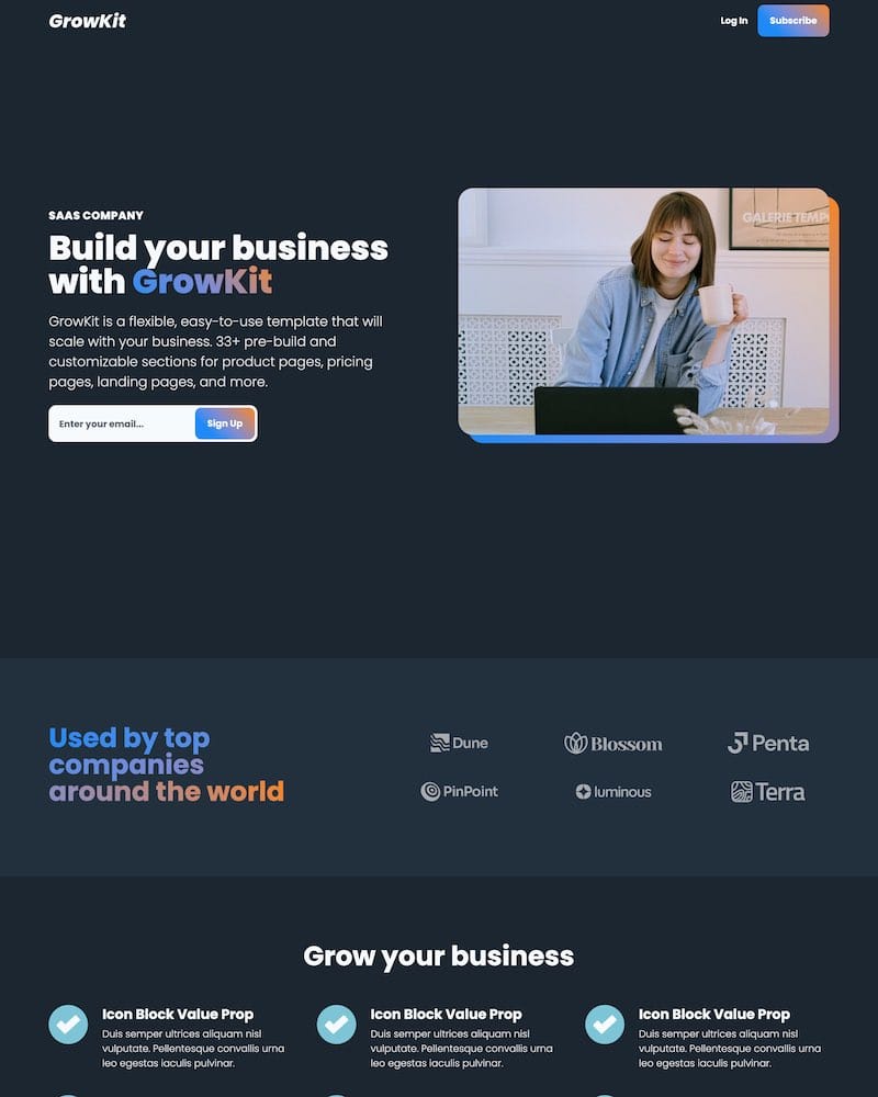 Webflow Landing Page Template SaaS – GrowKit