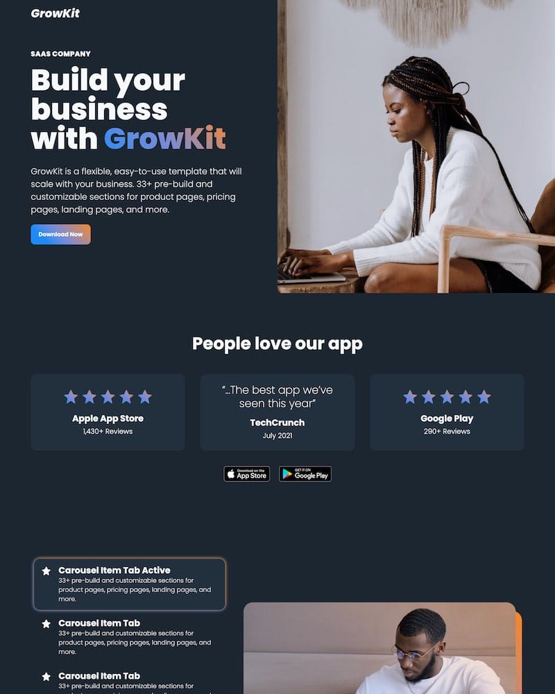 Webflow Landing Page Template SaaS – GrowKit