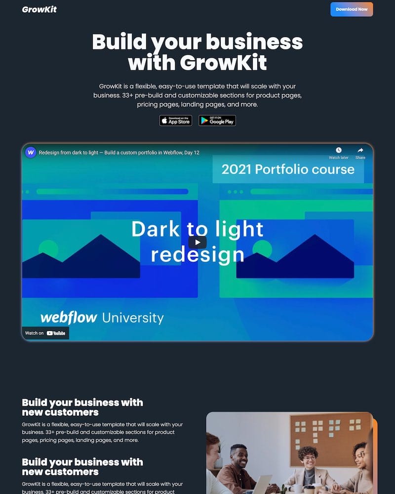 Webflow Landing Page Template SaaS – GrowKit