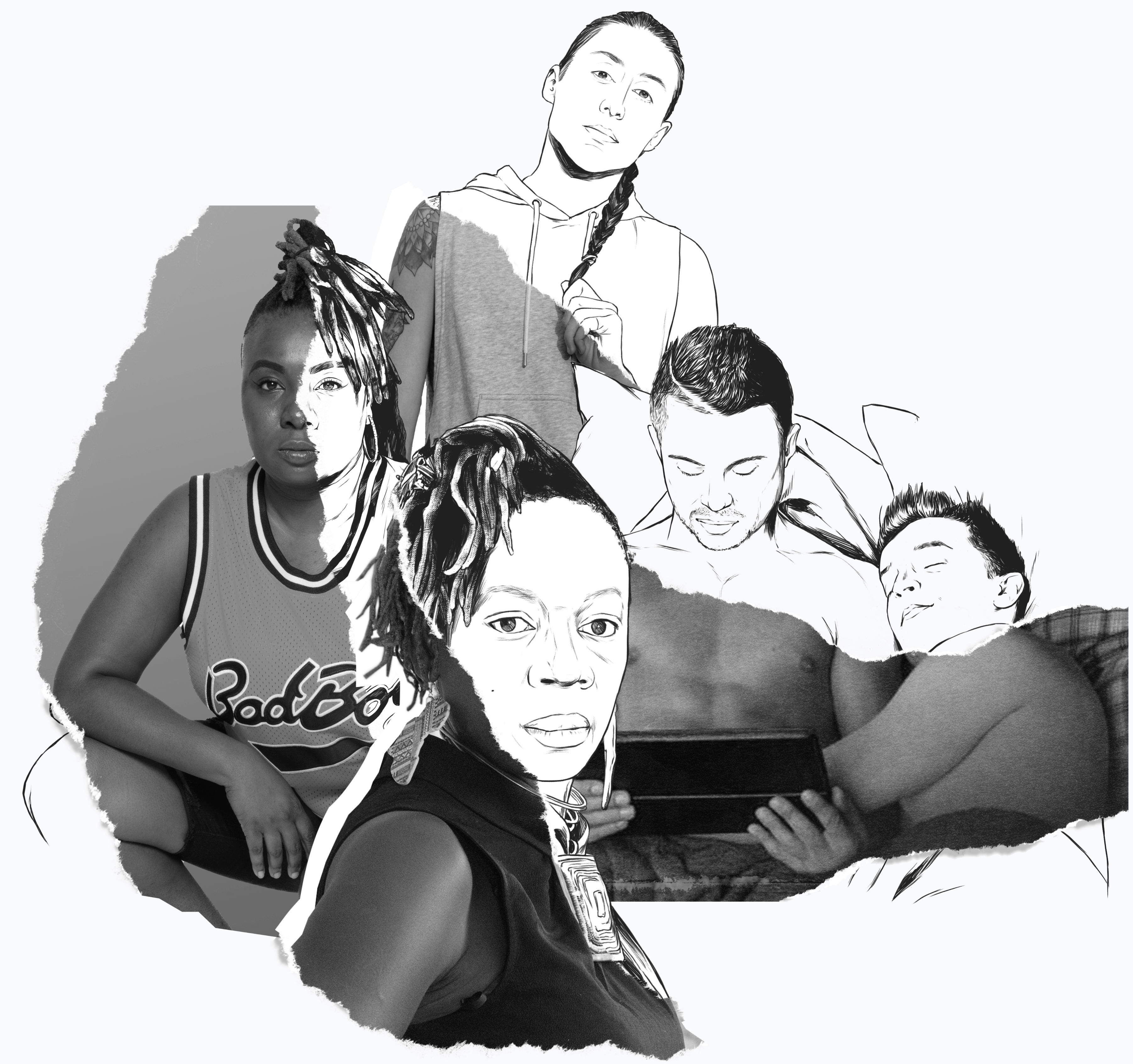 A collage of illustrations featuring I AM HIV community members