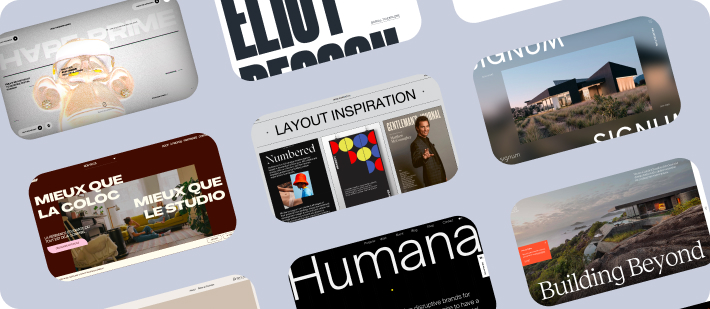 Group of website homepages screenshotted and put on blue background