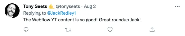 Testimonial tweet from Tony Seets