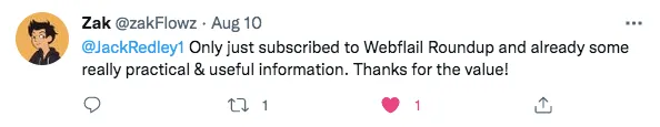 Testimonial Tweet from Zak