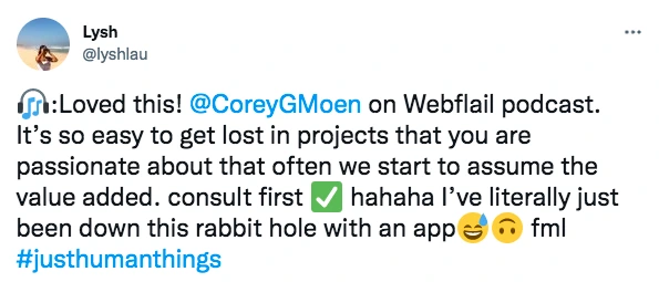 Testimonial Tweet from Lysh