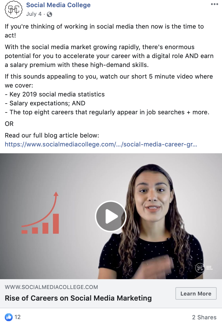 Sample of a Facebook post without Hashtag