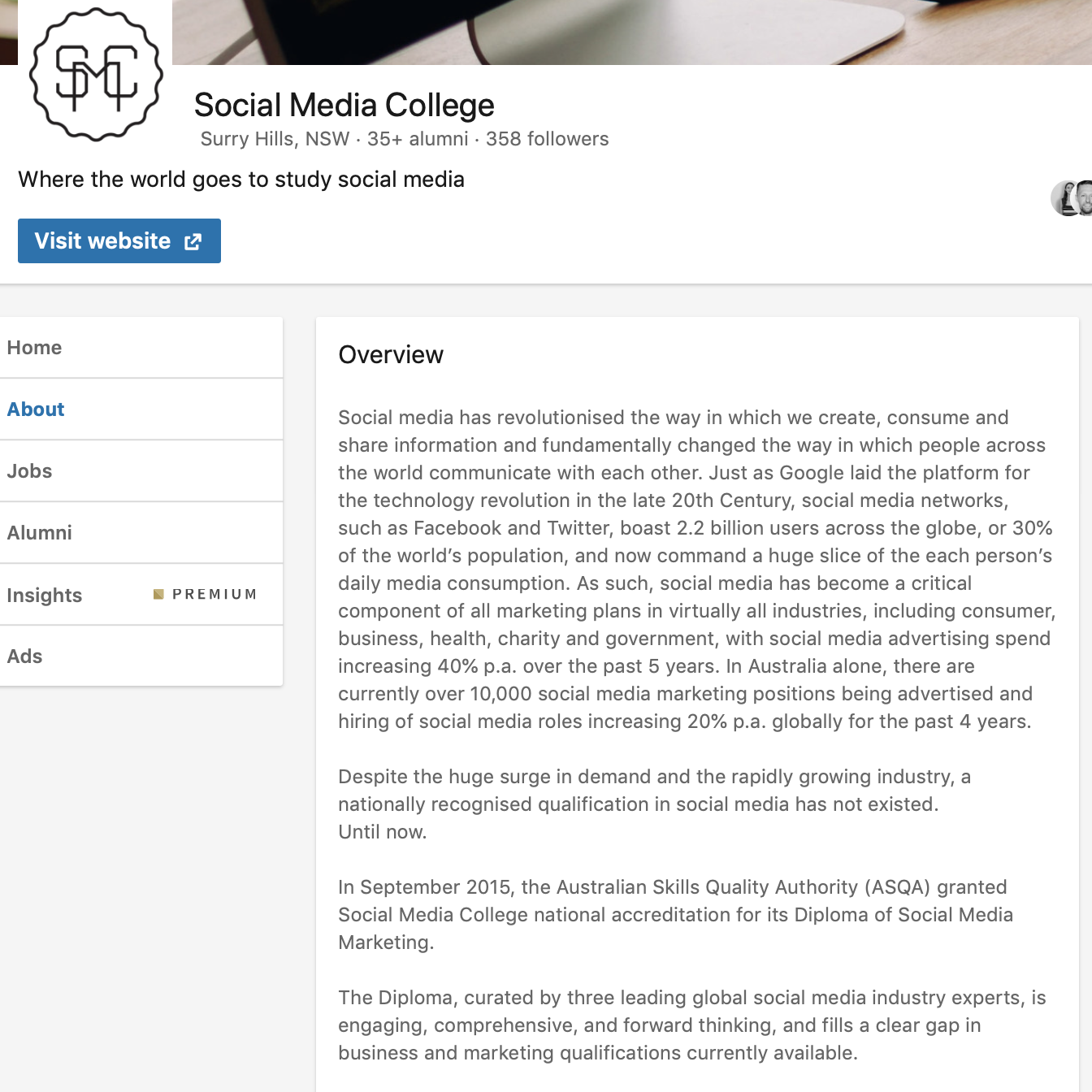 Optimized Linkedin overview social media college sample