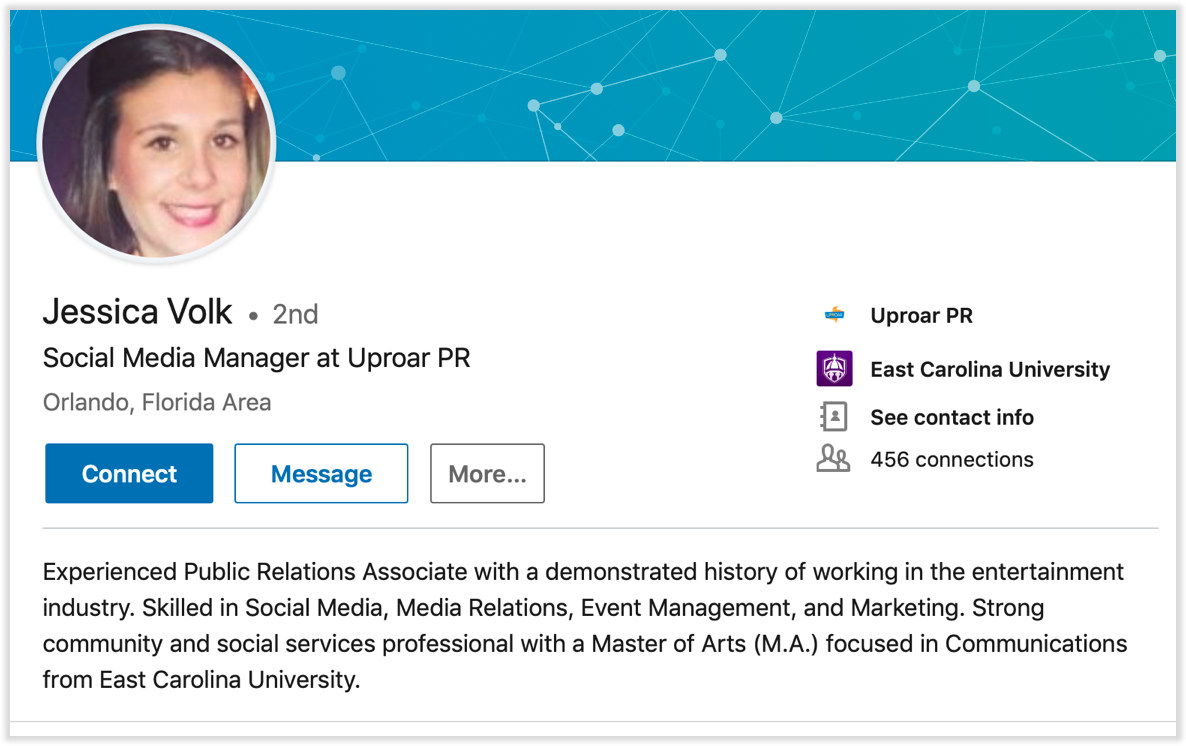 Linkedin profile with specific service and job roles