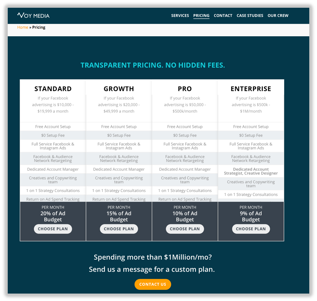 Voymedia Transparent Pricing and Rates