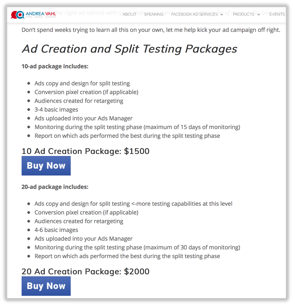 Andrea Vahl Ad creation and Split testing package