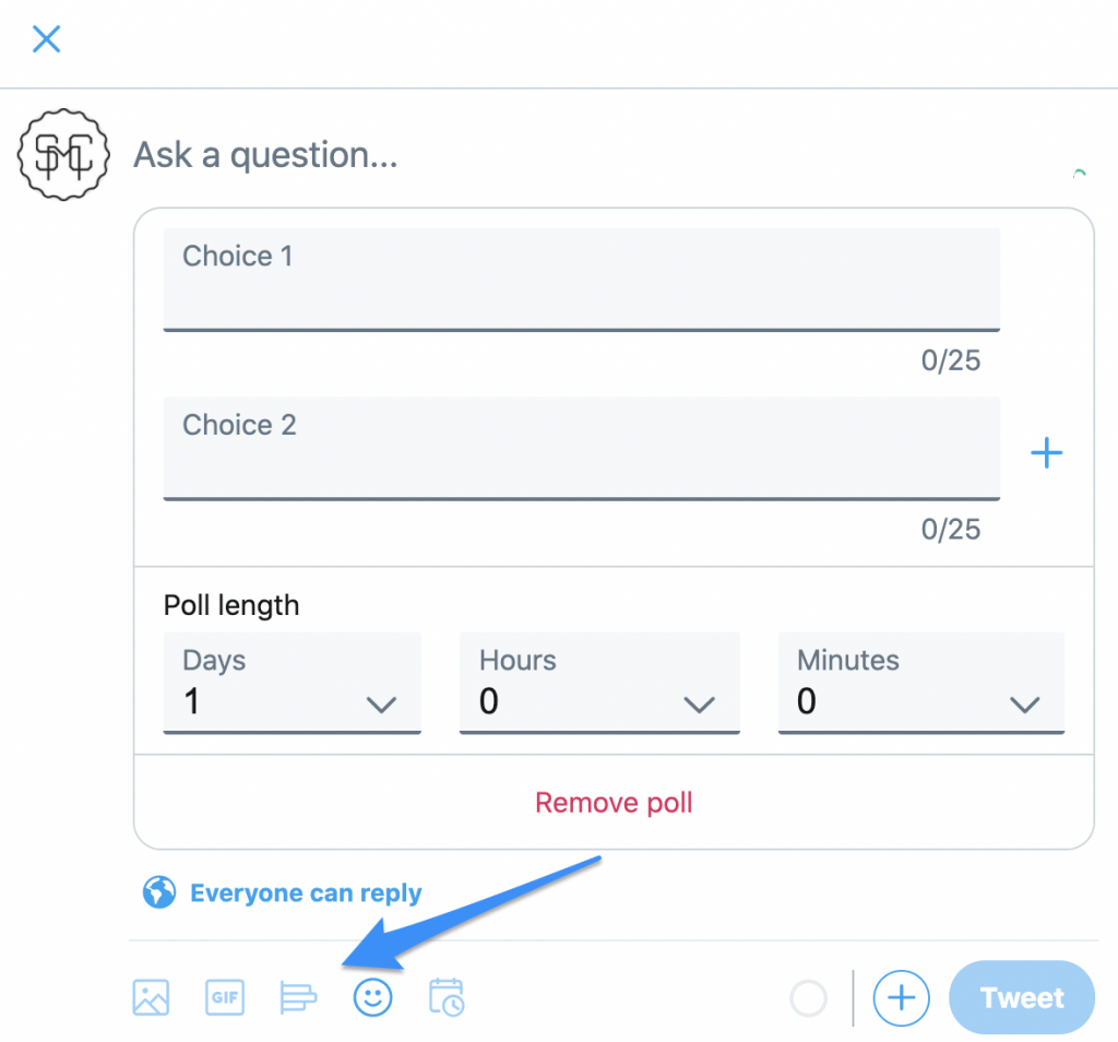 How to locate the twitter poll icon