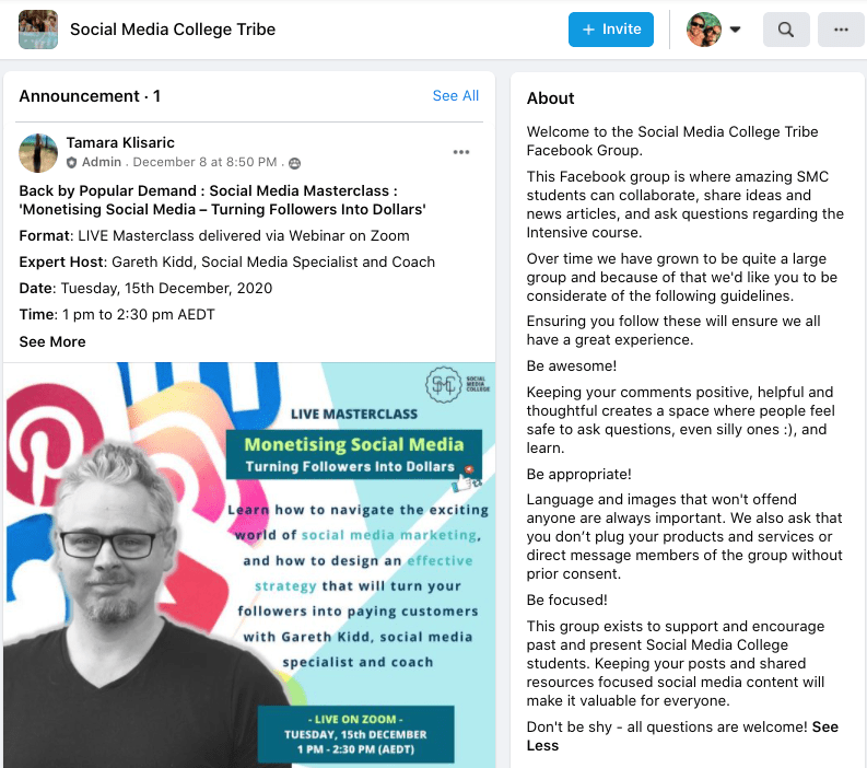 Social Media College Tribe Facebook group