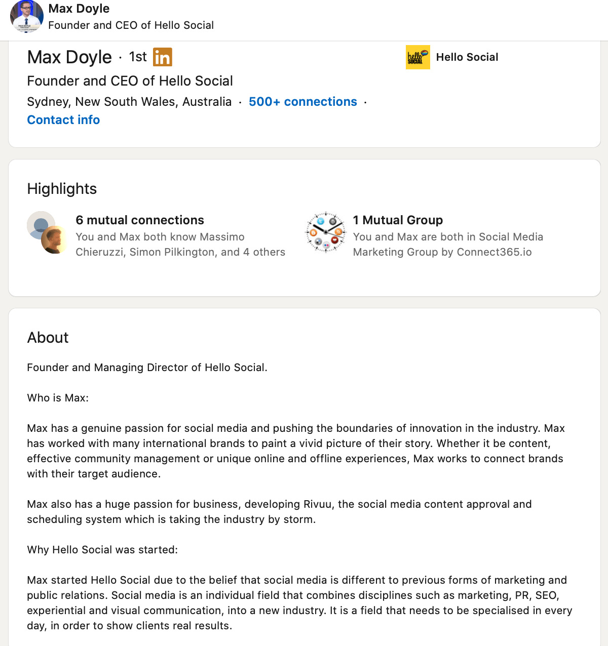 LinkedIn summary profile