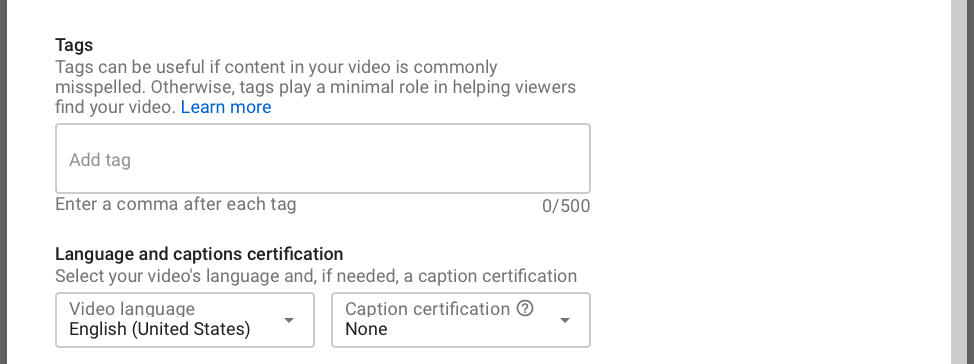 YouTube video tags 