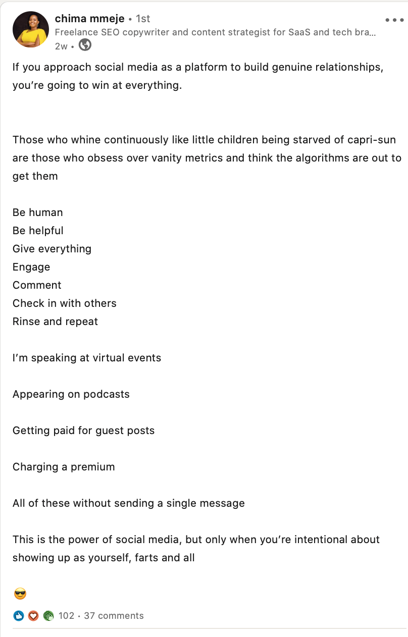 Influencers on LinkedIn example of China Mmeje