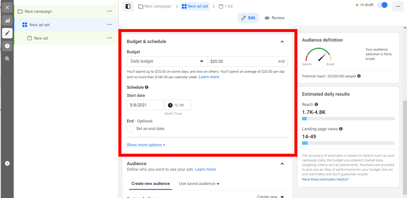 Select a budget and schedule