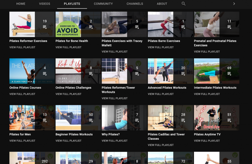 YouTube account for business Pilates Anytime