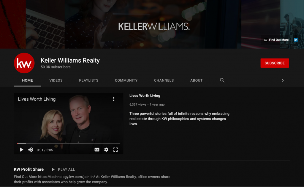 Keller Williams Realty YouTube account for their business
