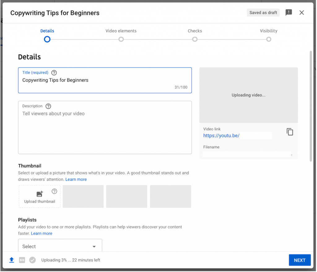 YouTube video upload