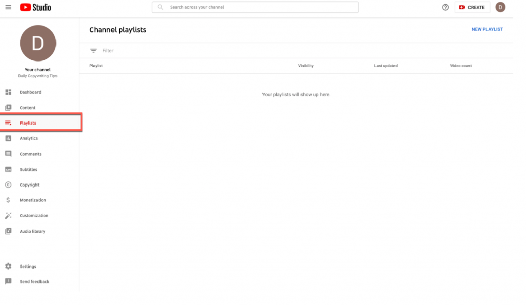 YouTube account for business creating playlists