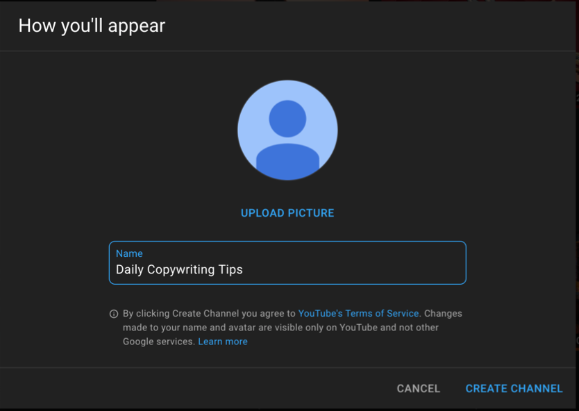 YouTube account for business creation