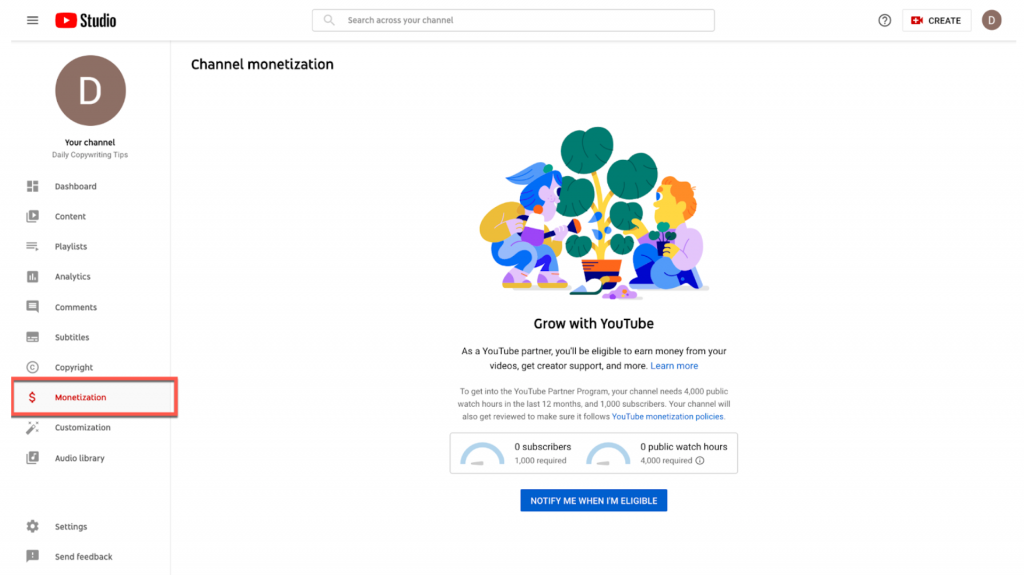 YouTube account for business monetization