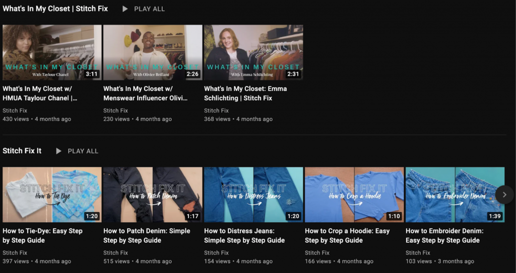 Stitchfix YouTube account for business