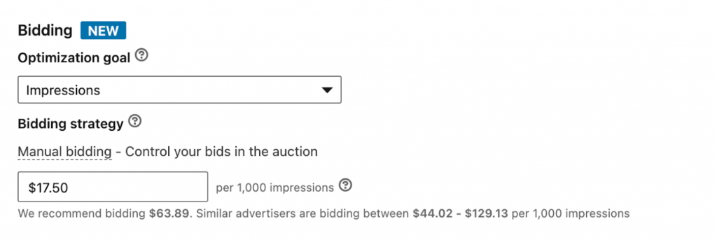 LinkedIn advertising costs manual bidding 