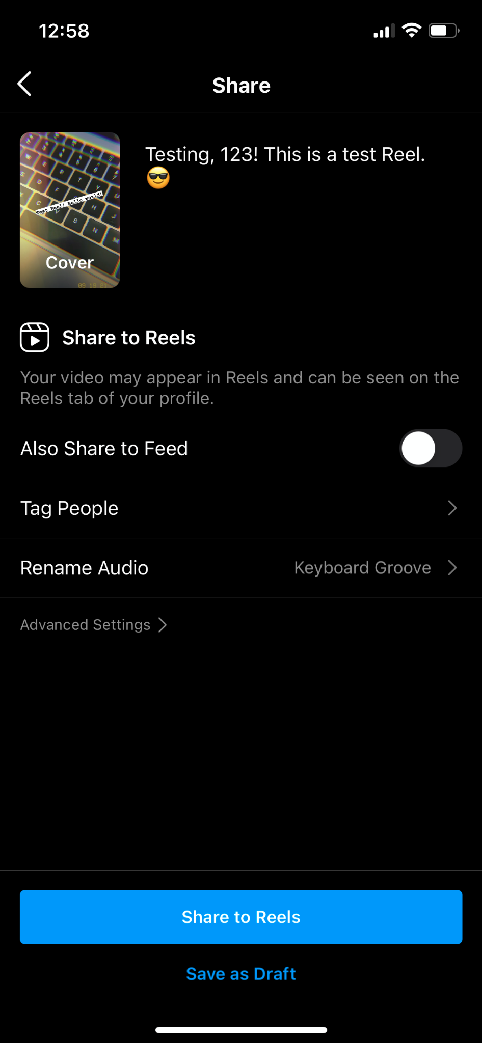 reels caption settings