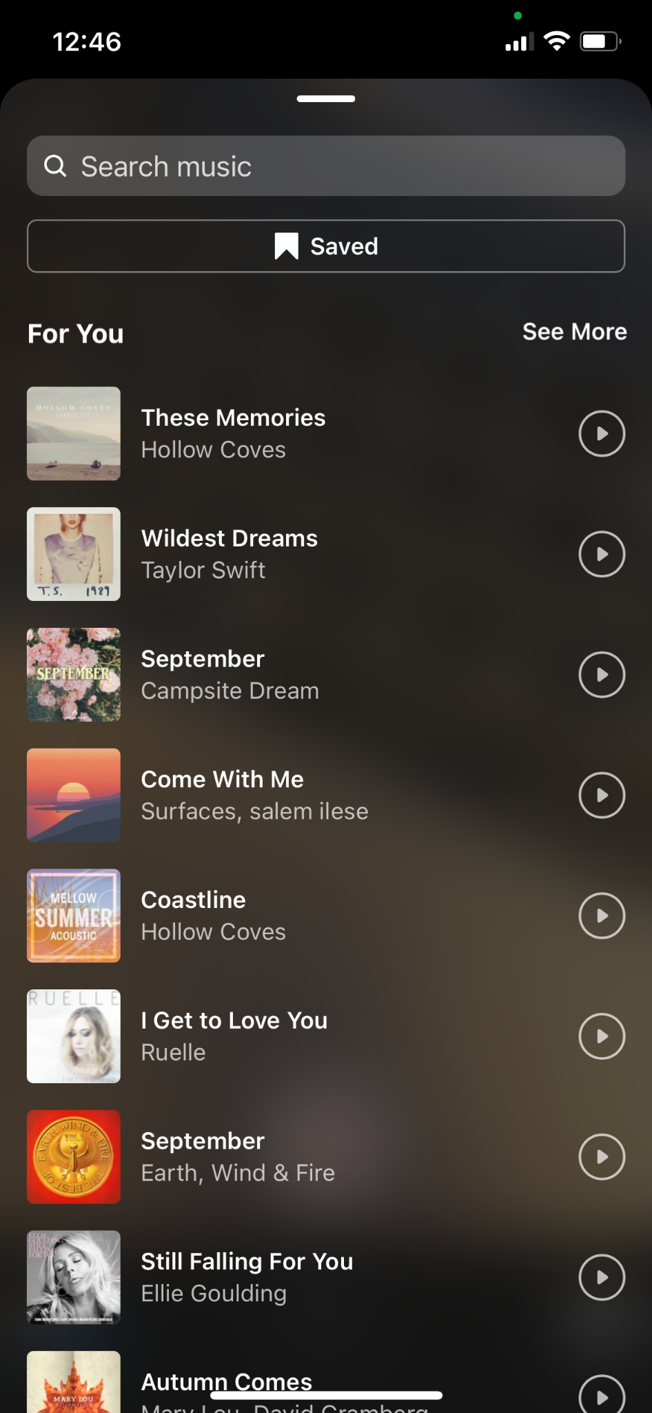 list of music for Instagram reels