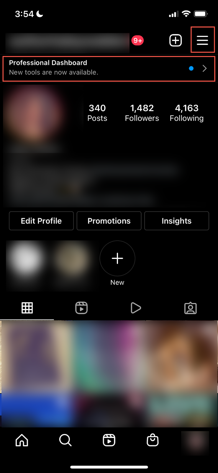 professional dashboard instagram