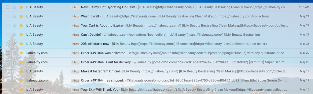 10 emails from a B2C brand in a fifteen day time period