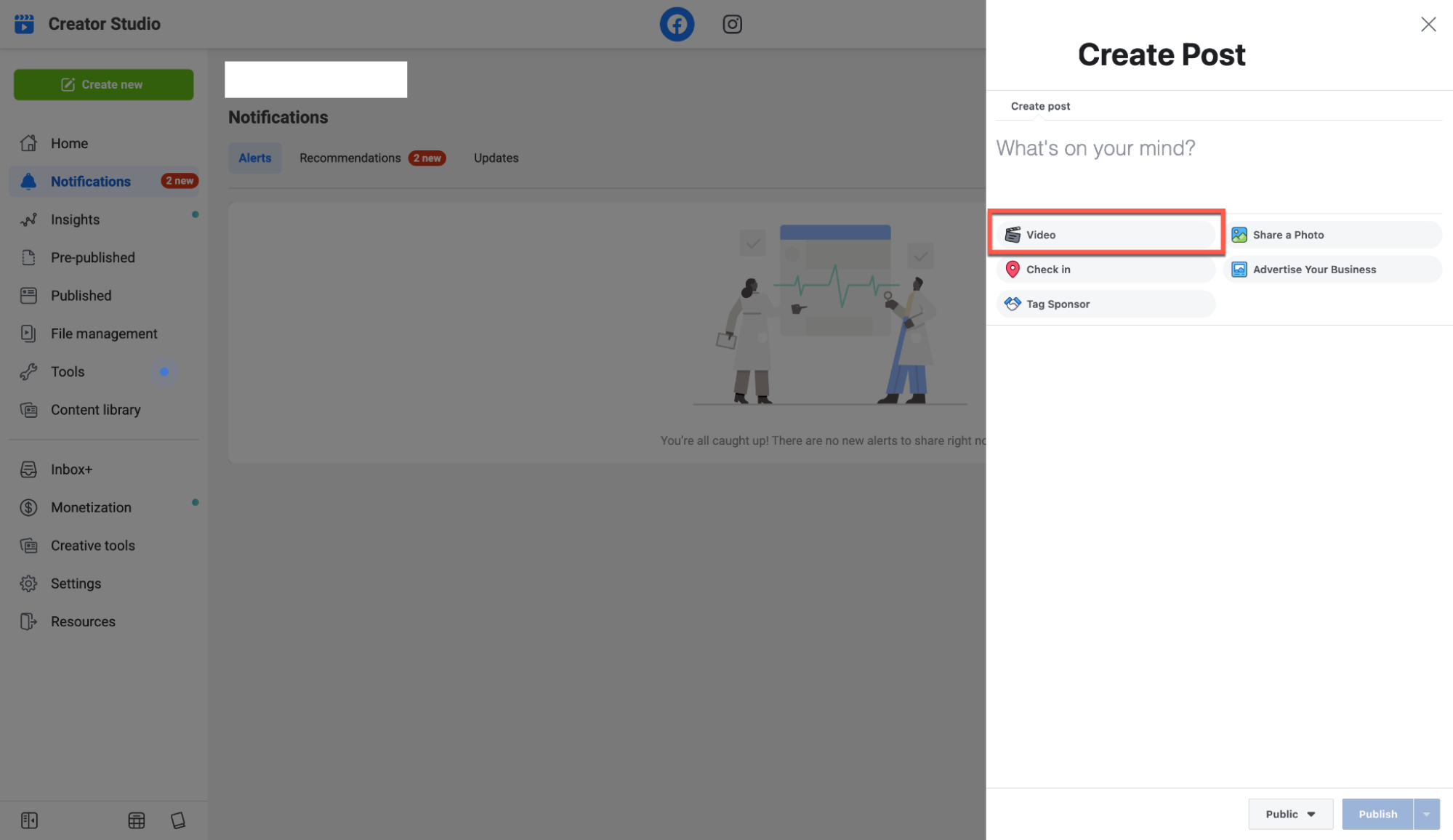 Create Post in the drop-down