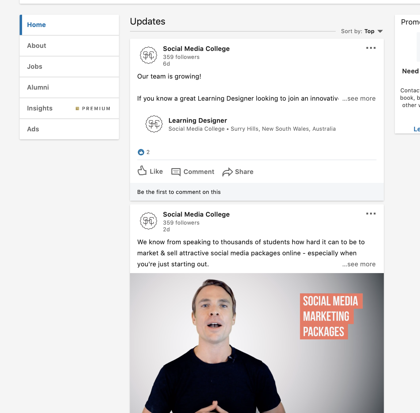 LinkedIn marketing services should include frequent status updates.