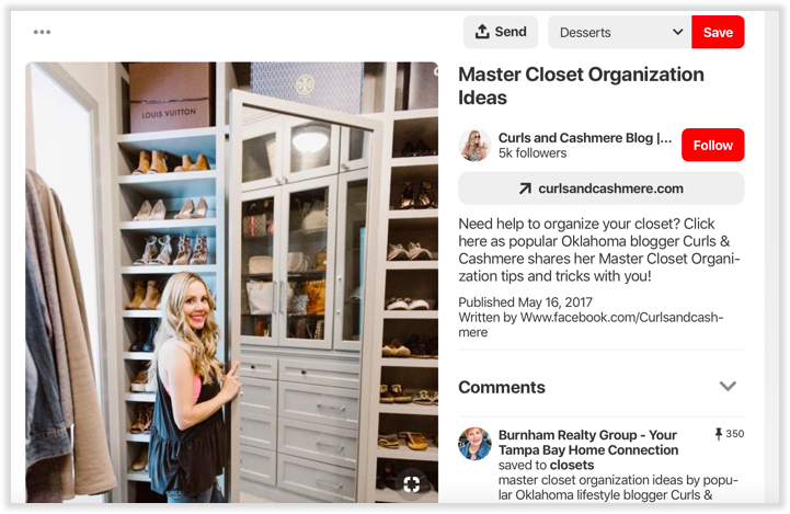 Example of how to add keywords to Pinterest with closet organization pin 