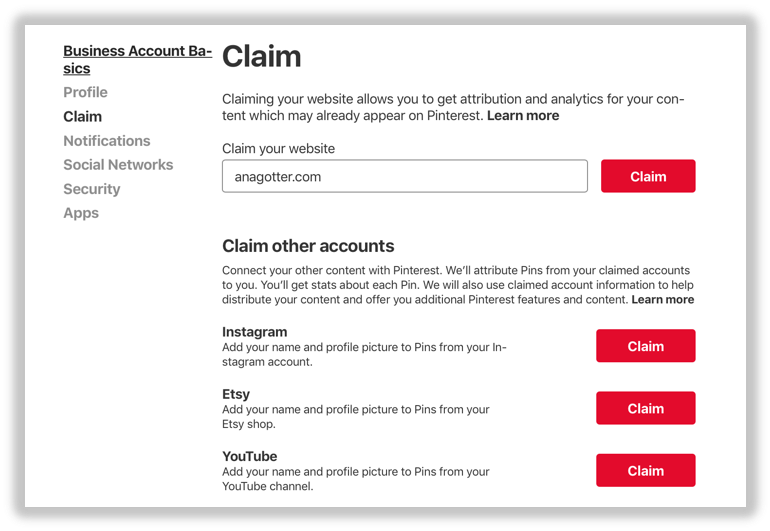 Michael Kors claims his website through Pinterest. This is actually pretty simple; head to your Pinterestâ€™s â€œSettingsâ€ and then find â€œClaim Website.â€ 