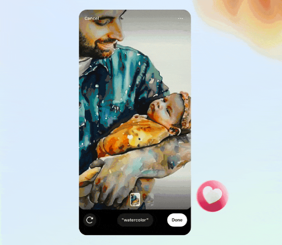 AI image editing on Instagram: Watercolor example