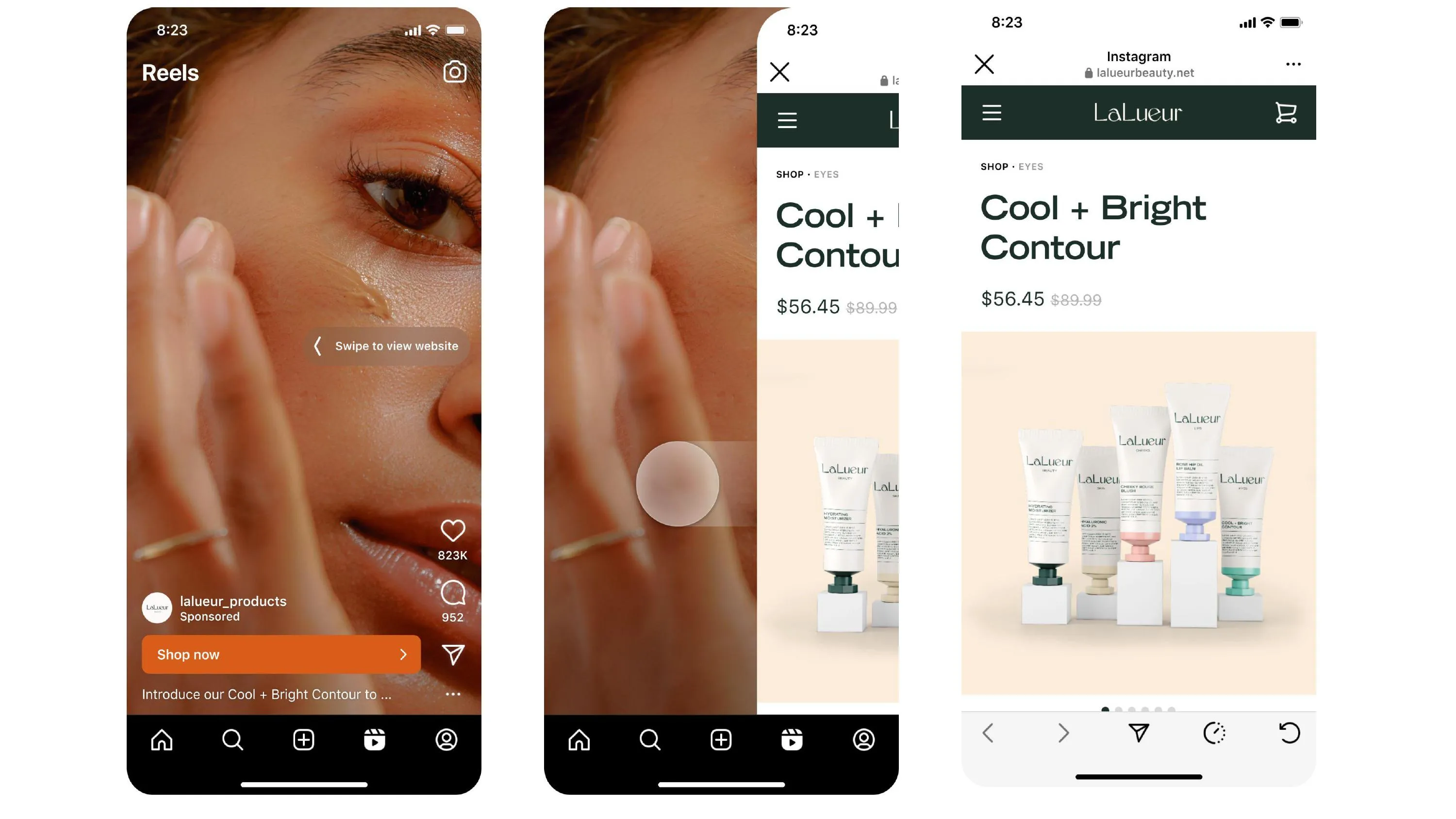 Reels ads swipe left