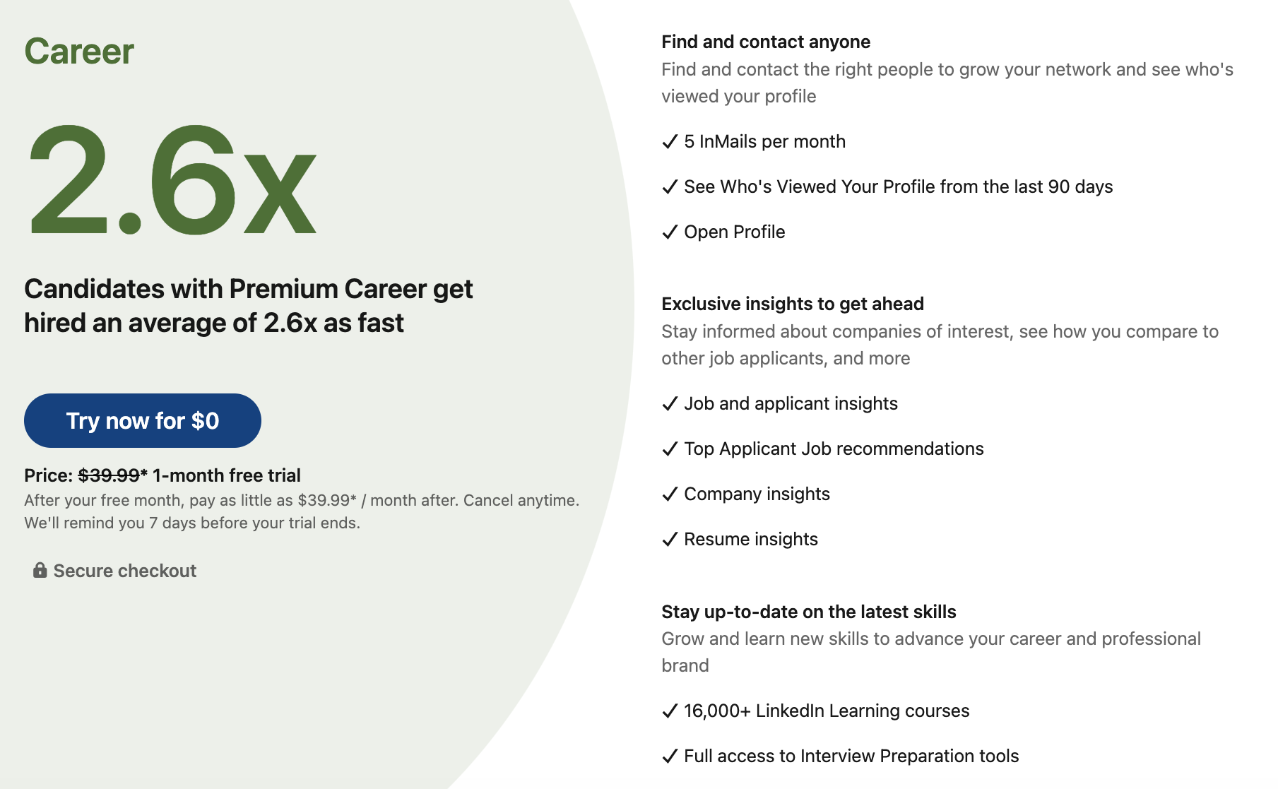 Linkedin Premium Career Plan features