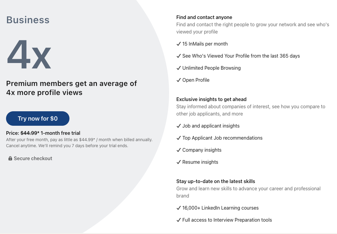 LinkedIn Premium Business Plan features