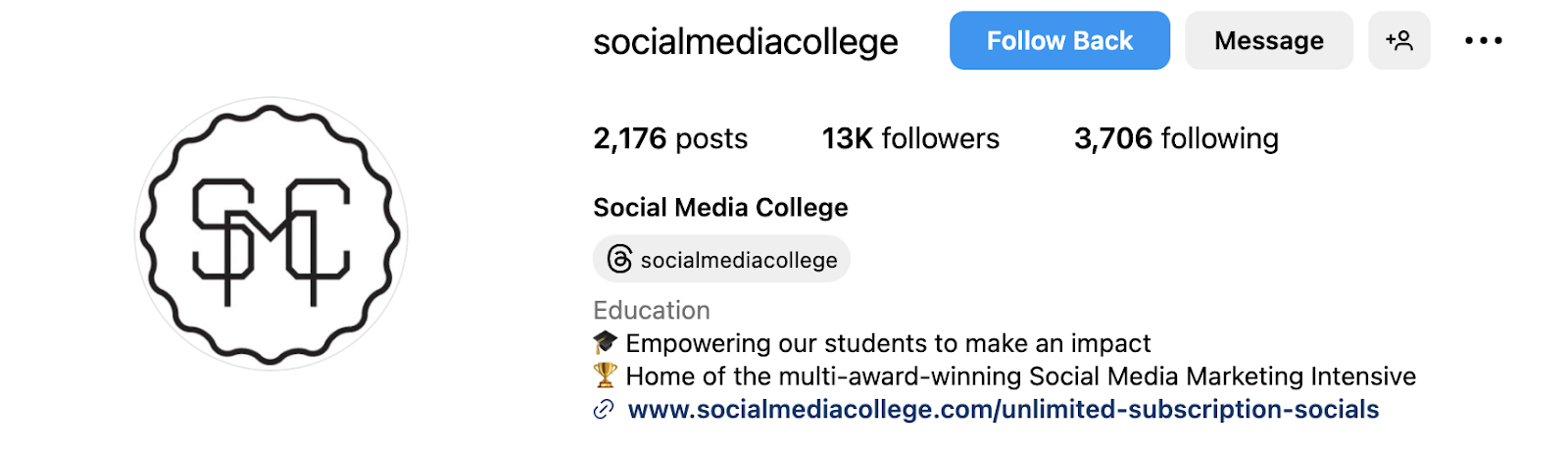 social media college instagram profile