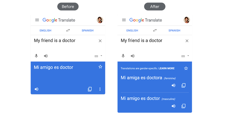 Google translate gender bias resolved