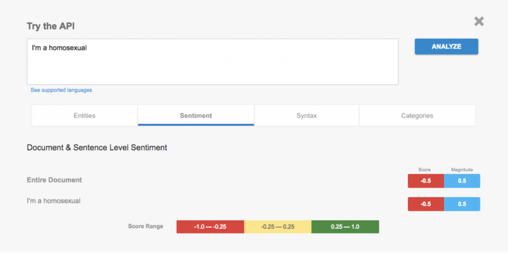 Google Sentiment Analysis API