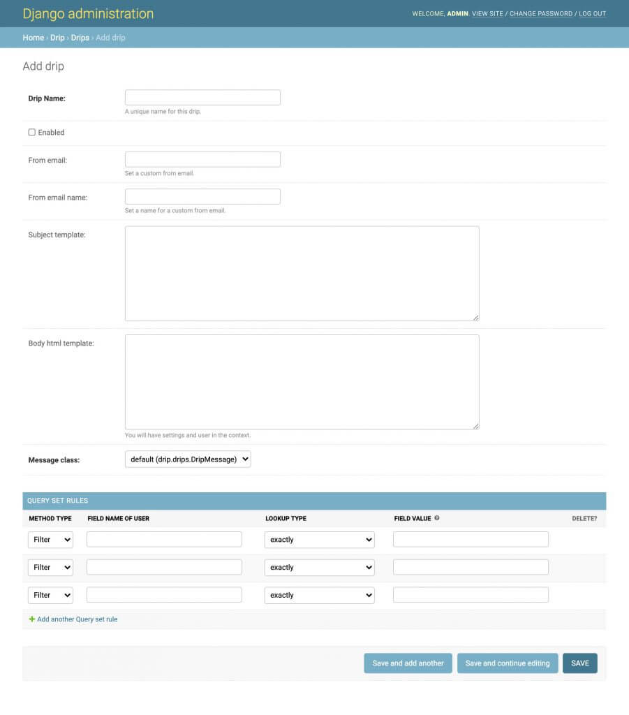 New drip django form