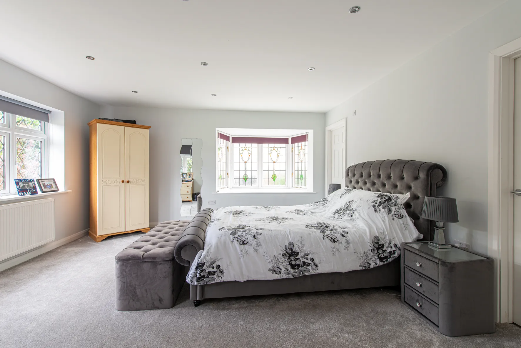 grey walled bedroom