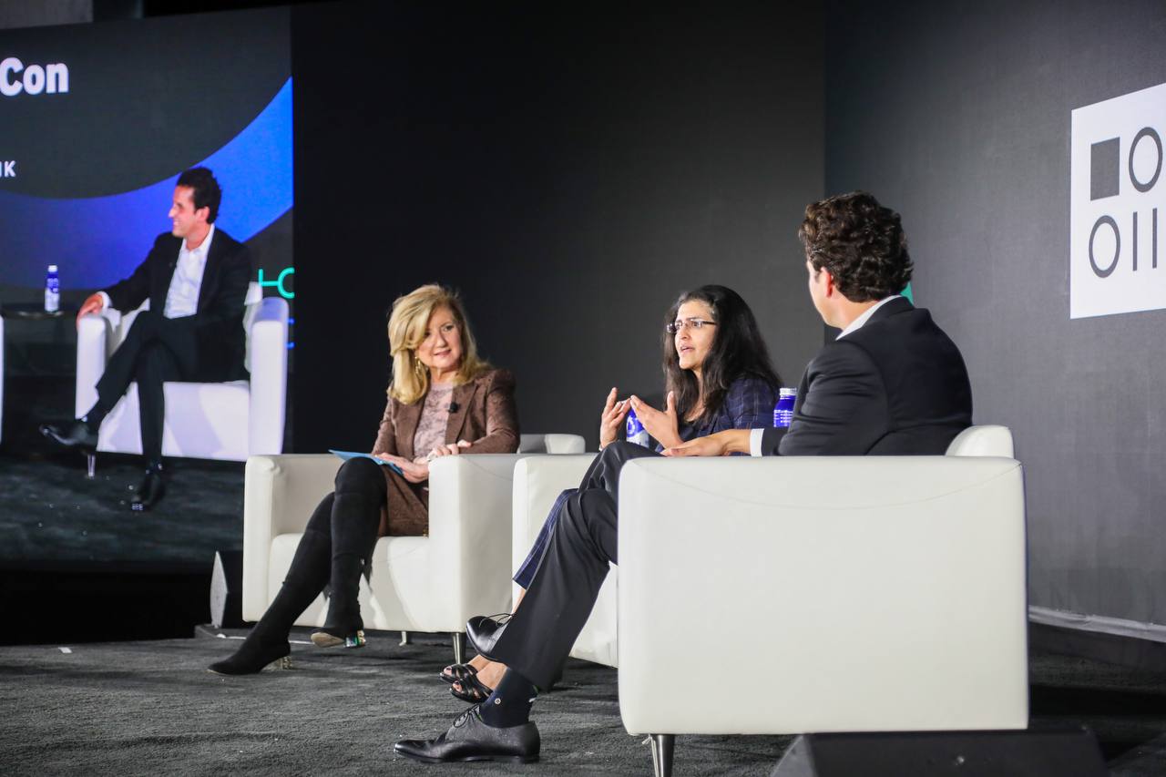Main stage with Arianna Huffington, Rashmi Mishra, and Nate Holiday