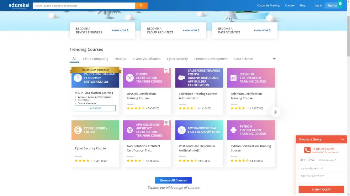 Edureka website screenshot
