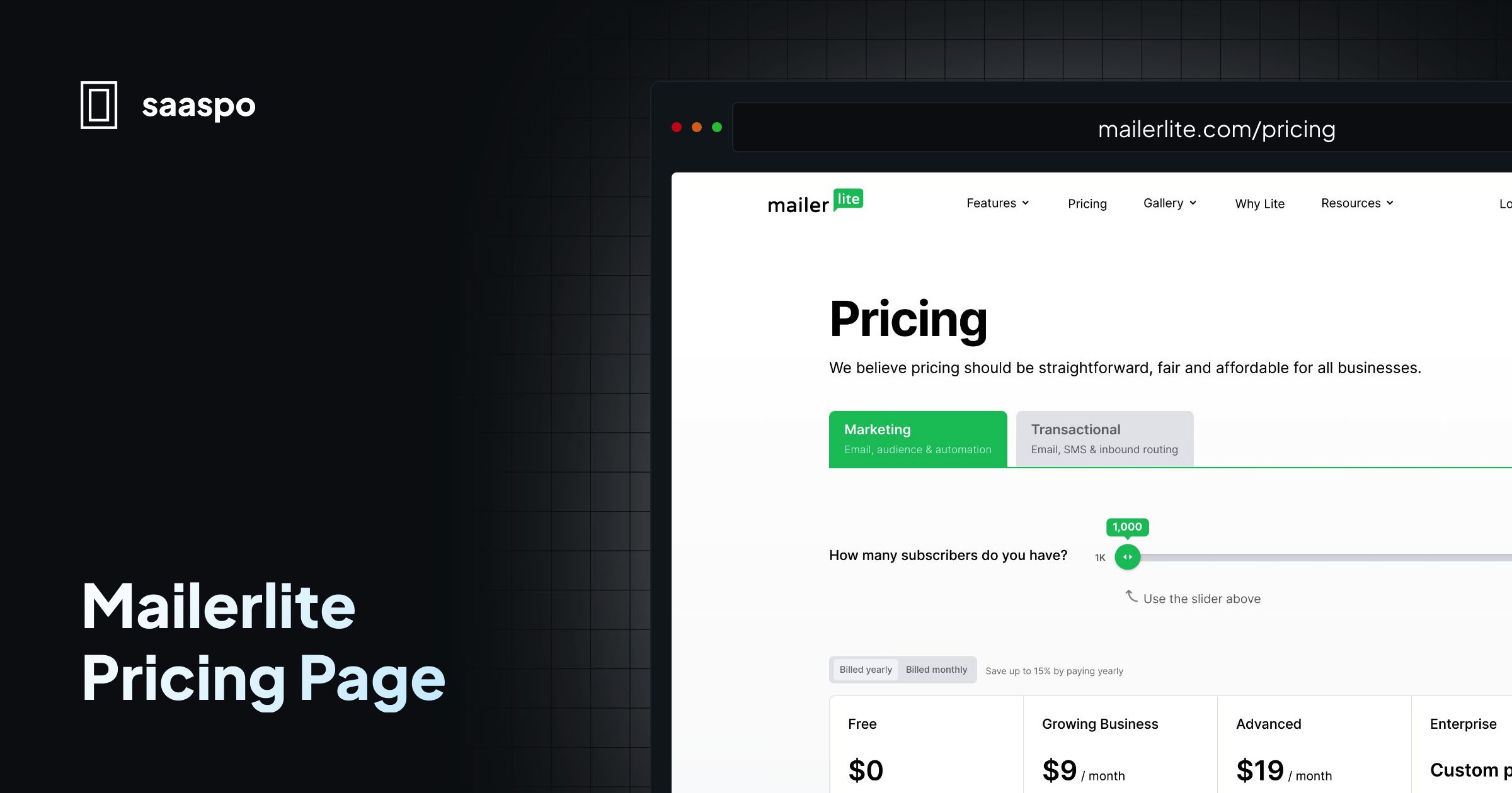 Saaspo Mailerlite Pricing Page