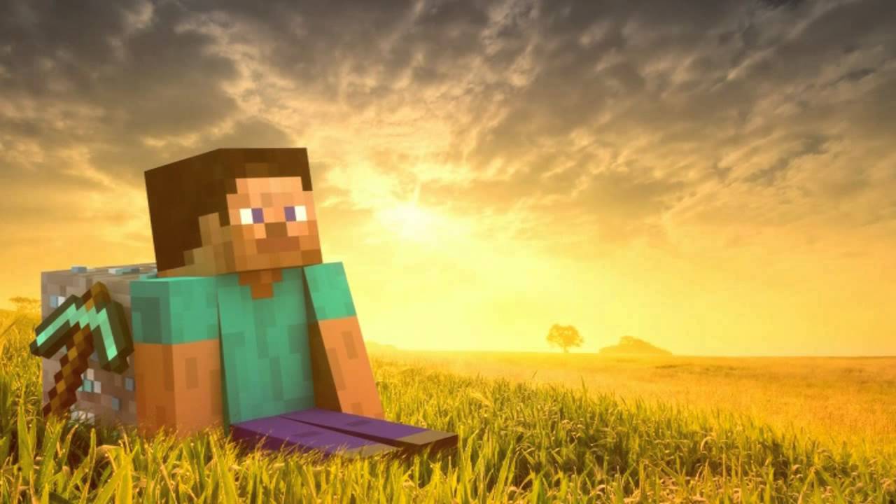 Minecraft character sitting on the grass with the sunset in the background one of Serenity esports canada games