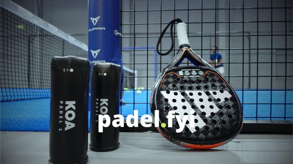 Adipower CTRL 3.2 and Koa padel balls sitting court side