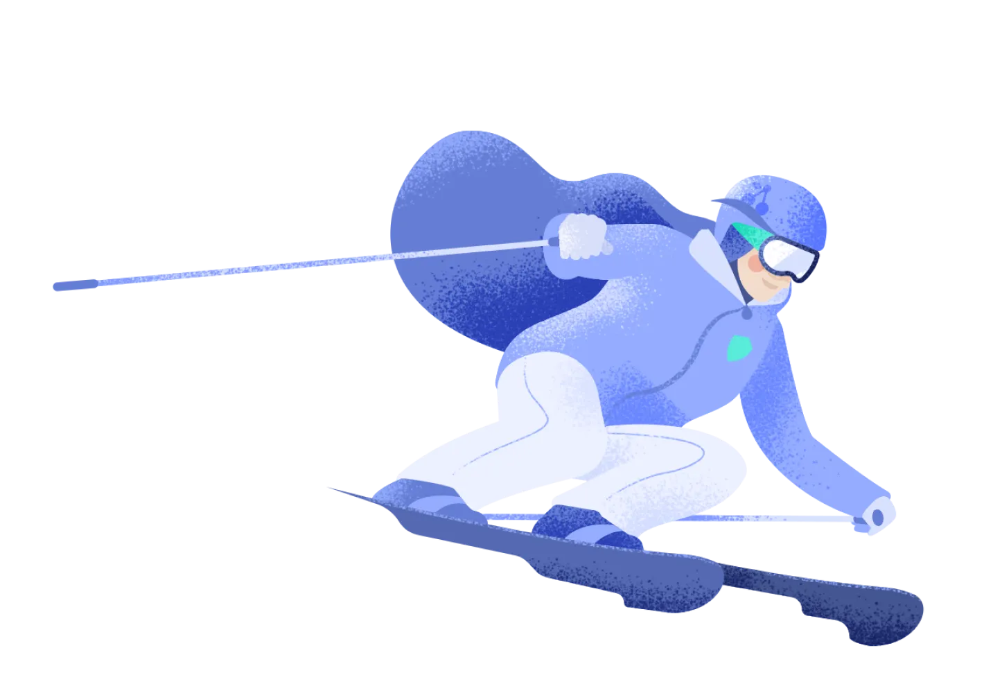 an illustrated character called Emma skis down the mountain